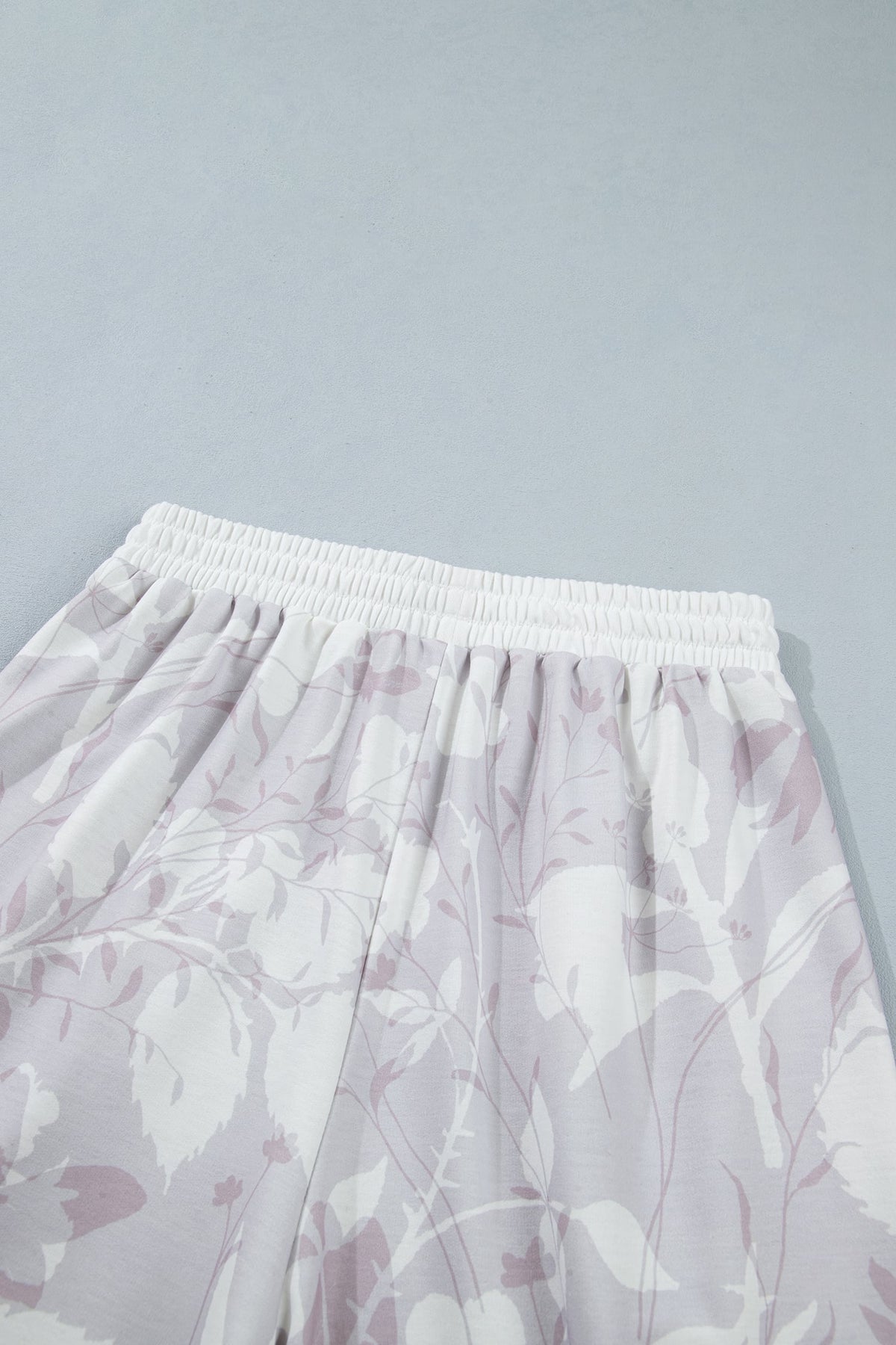 Gray Floral Print Wide Leg Ankle-Length Elastic Waistband Pants