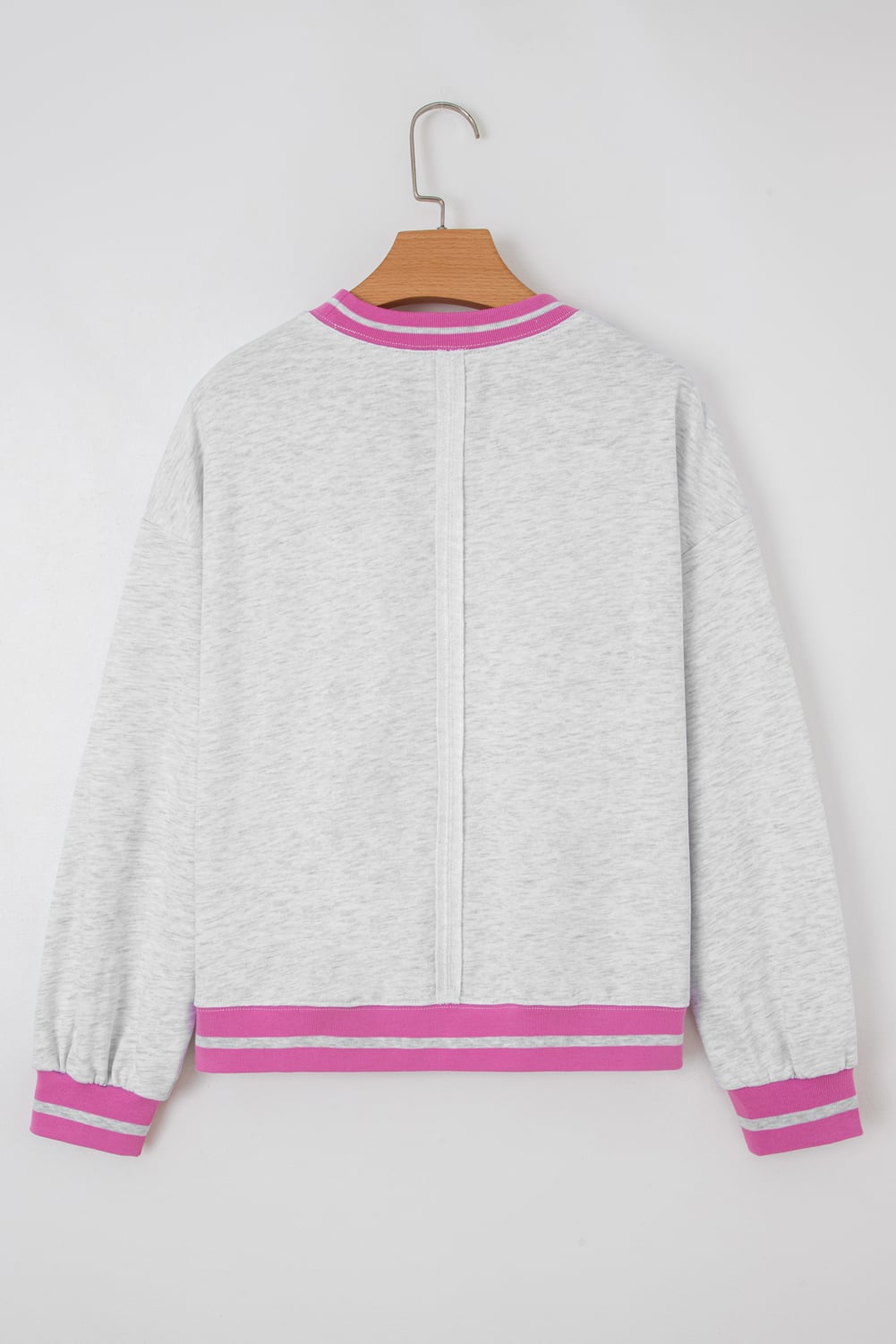 Gray Flower Patch Contrast Trim Crew Neck Sweatshirt