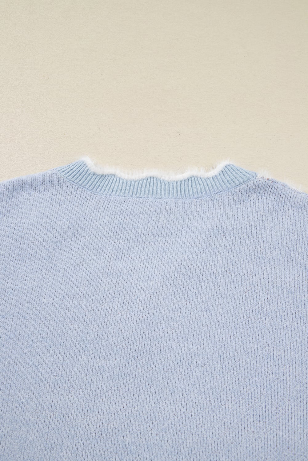 Gray Fuzzy Flower Scalloped V Neck Plus Sweater