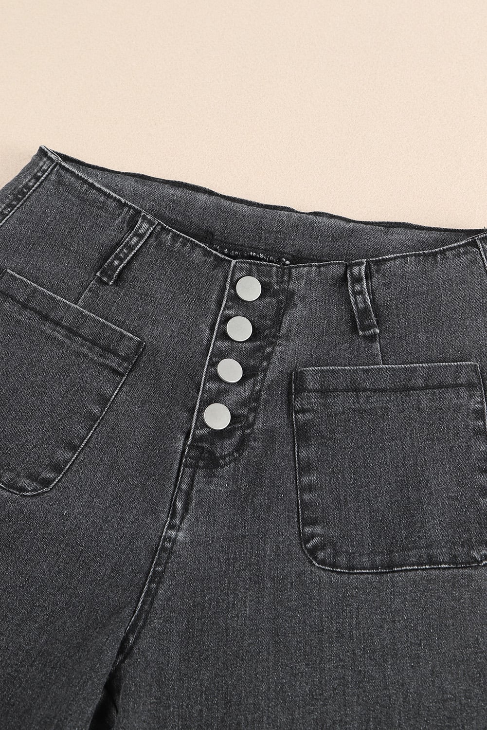 Gray High Waist Button Front Wide Leg Cropped Jeans