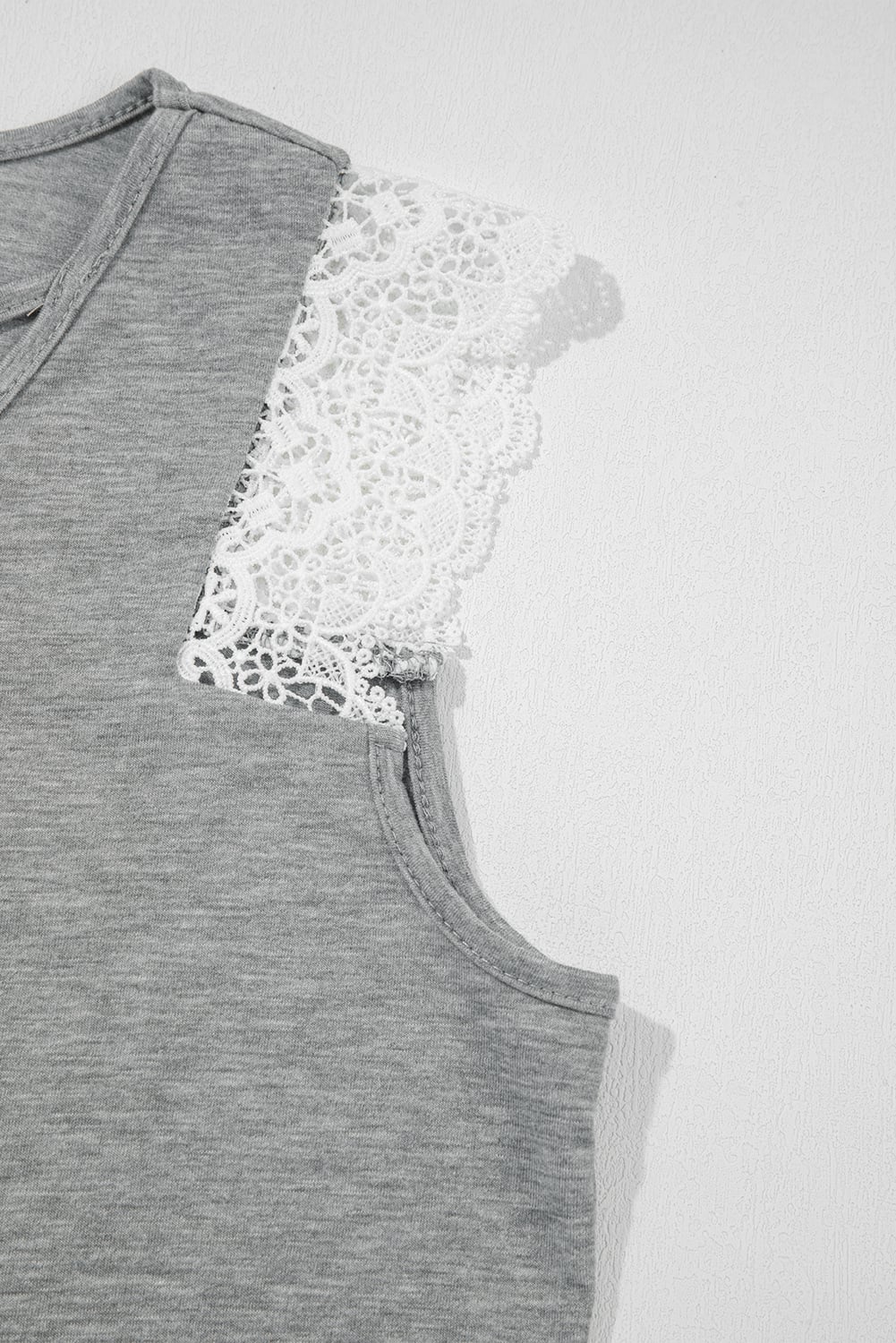 Gray Lace Patchwork Criss Cross V Neck Tank Top