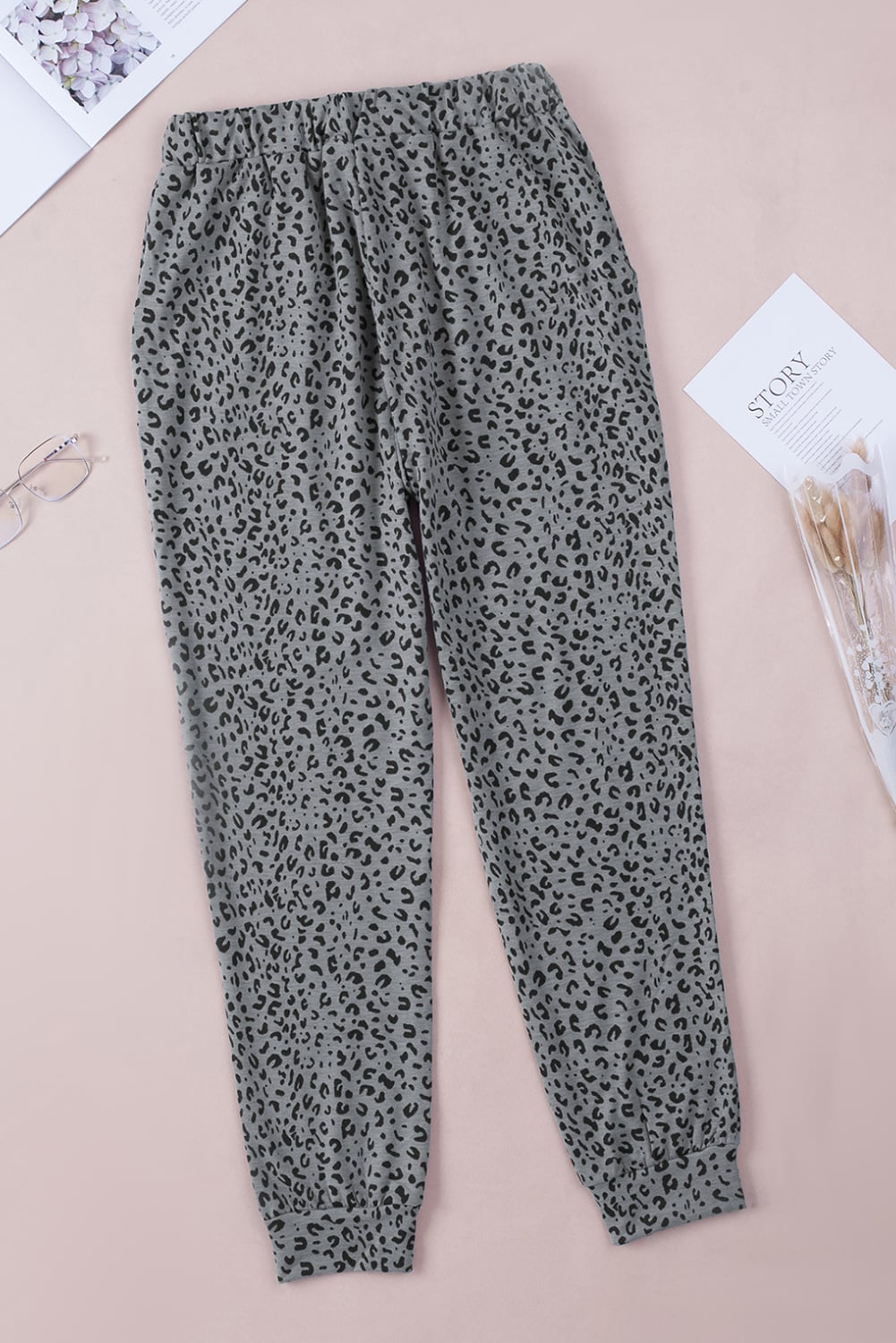 Gray Leopard Elastic Waist Casual Joggers