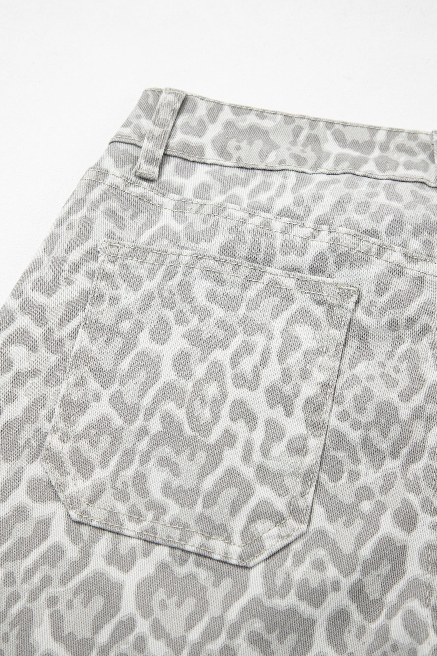 Gray Leopard Frayed Edge Wide Leg High Waist Jeans