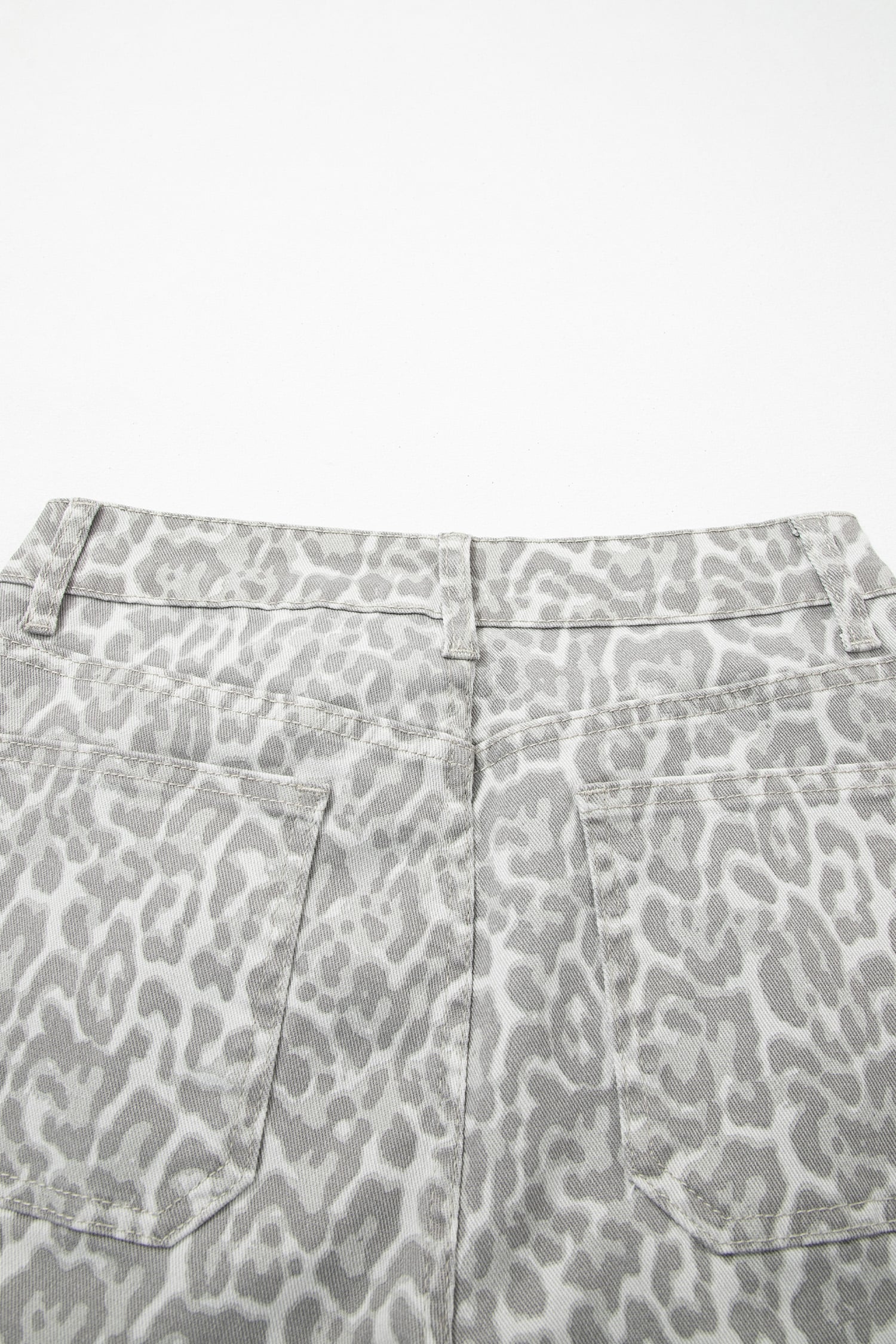 Gray Leopard Frayed Edge Wide Leg High Waist Jeans