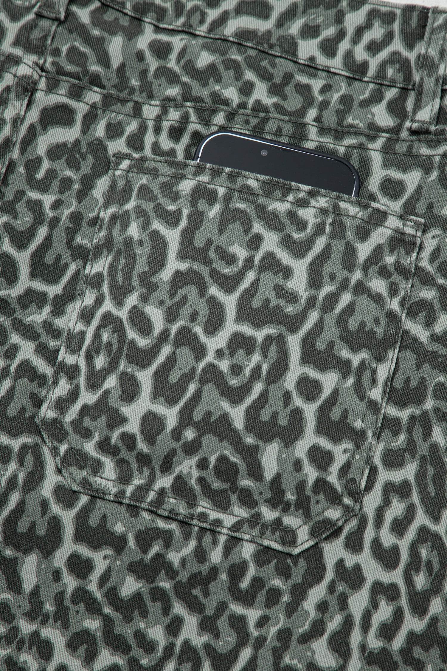 Gray Leopard Frayed Edge Wide Leg High Waist Jeans