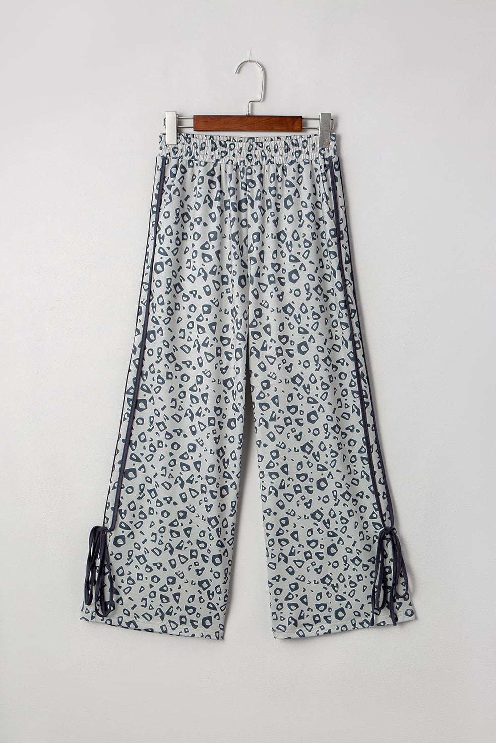 Gray Leopard High Waist Side Bow Straight Leg