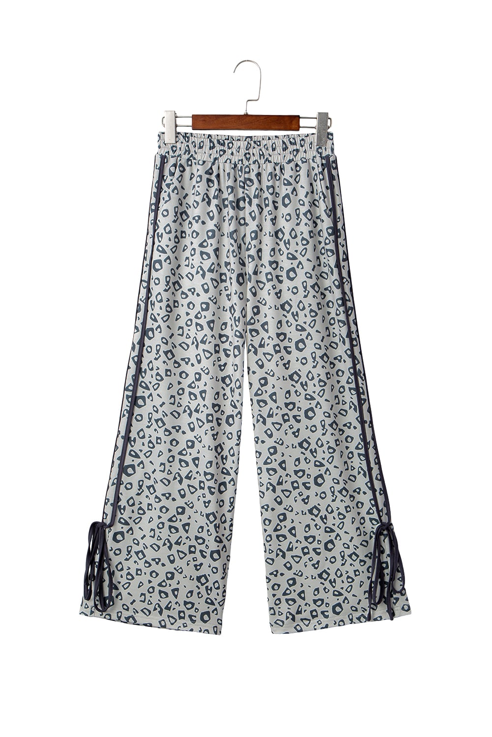 Gray Leopard High Waist Side Bow Straight Leg