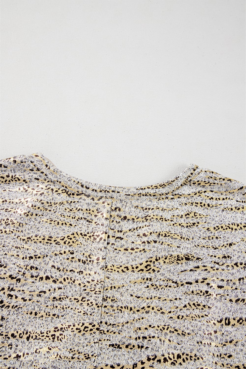 Gray Leopard Print Half Sleeve V Neck Loose Fit T Shirt