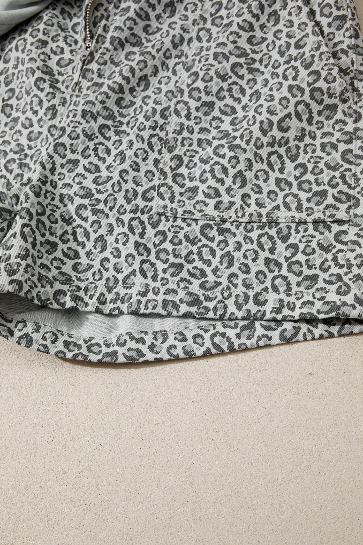 Gray Leopard Print Wrap Front Denim Shorts