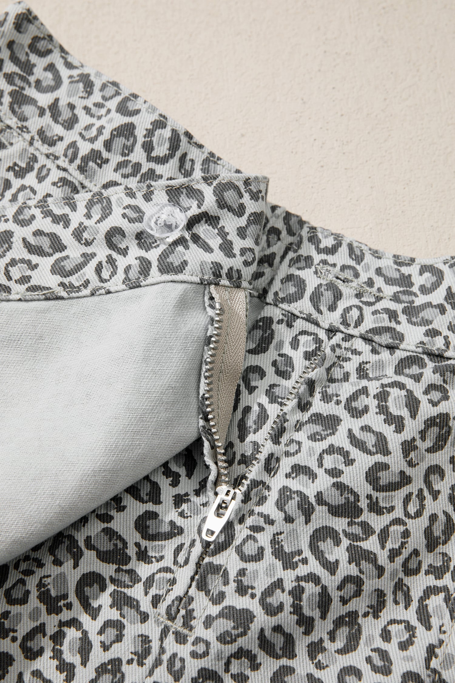 Gray Leopard Print Wrap Front Denim Shorts