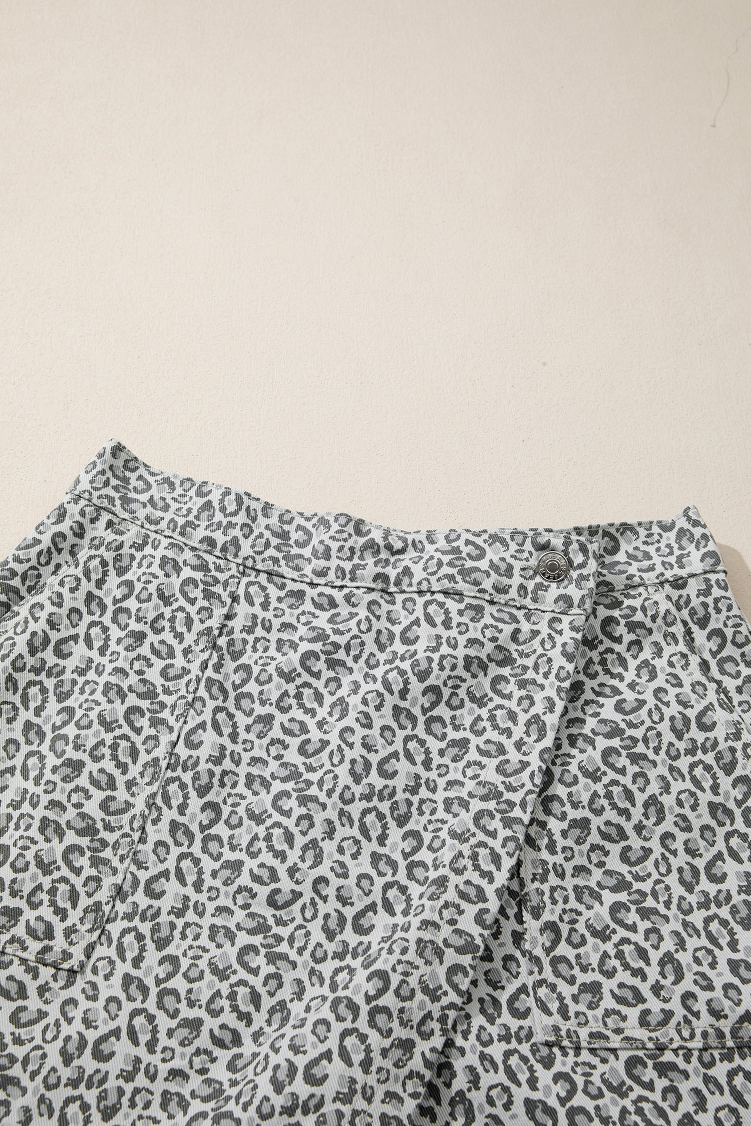 Gray Leopard Print Wrap Front Denim Shorts