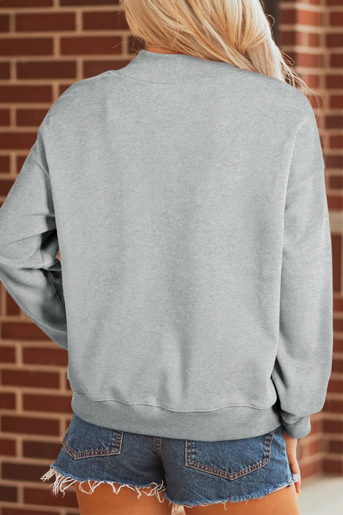Gray Lucky Mallard Print Mock Neck Casual Pullover Sweatshirt