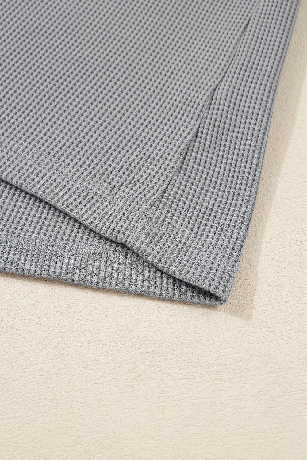 Gray Mixed Pattern Waffle Knit Patchwork Half Buttons Plus Hooded Top