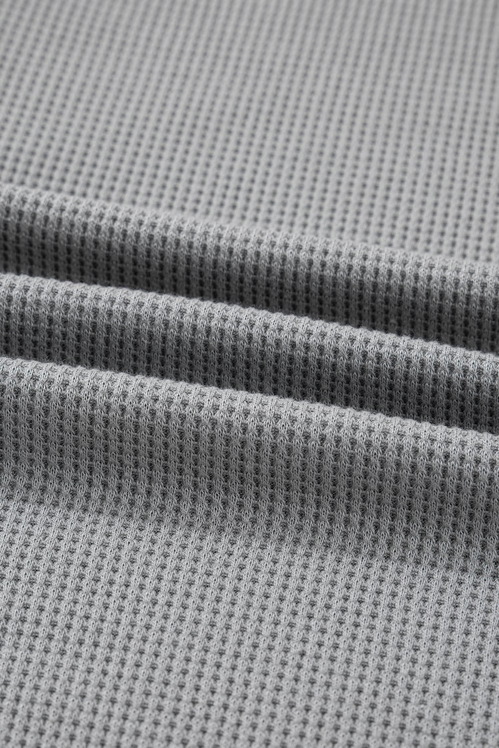 Gray Mixed Pattern Waffle Knit Patchwork Half Buttons Plus Hooded Top