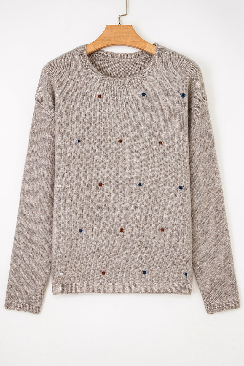 Gray Morn Contrast Colored Dot Detail Drop Shoulder Sweater
