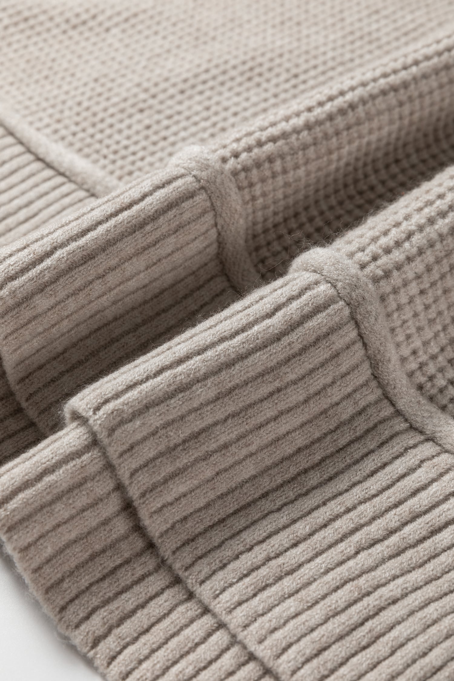 Gray Morn Waffle Texture Knit Ribbed High Neck Drop Shoulder Sweater