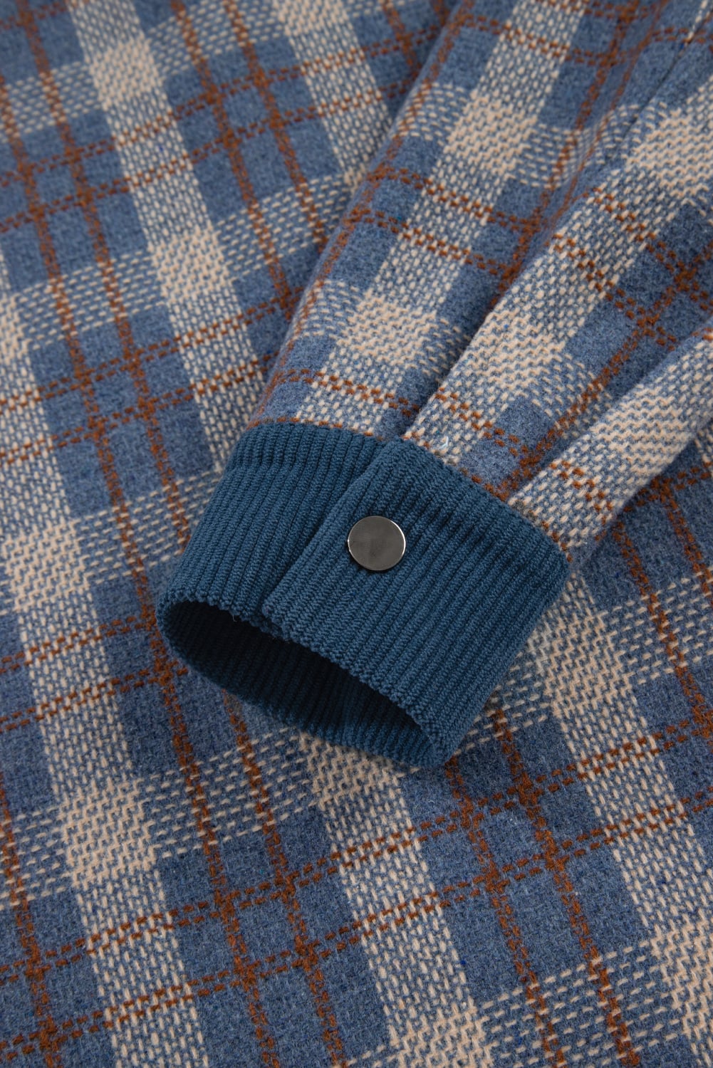 Gray Plaid Corduroy Patchwork Collared Zip Up Snap Button Jacket