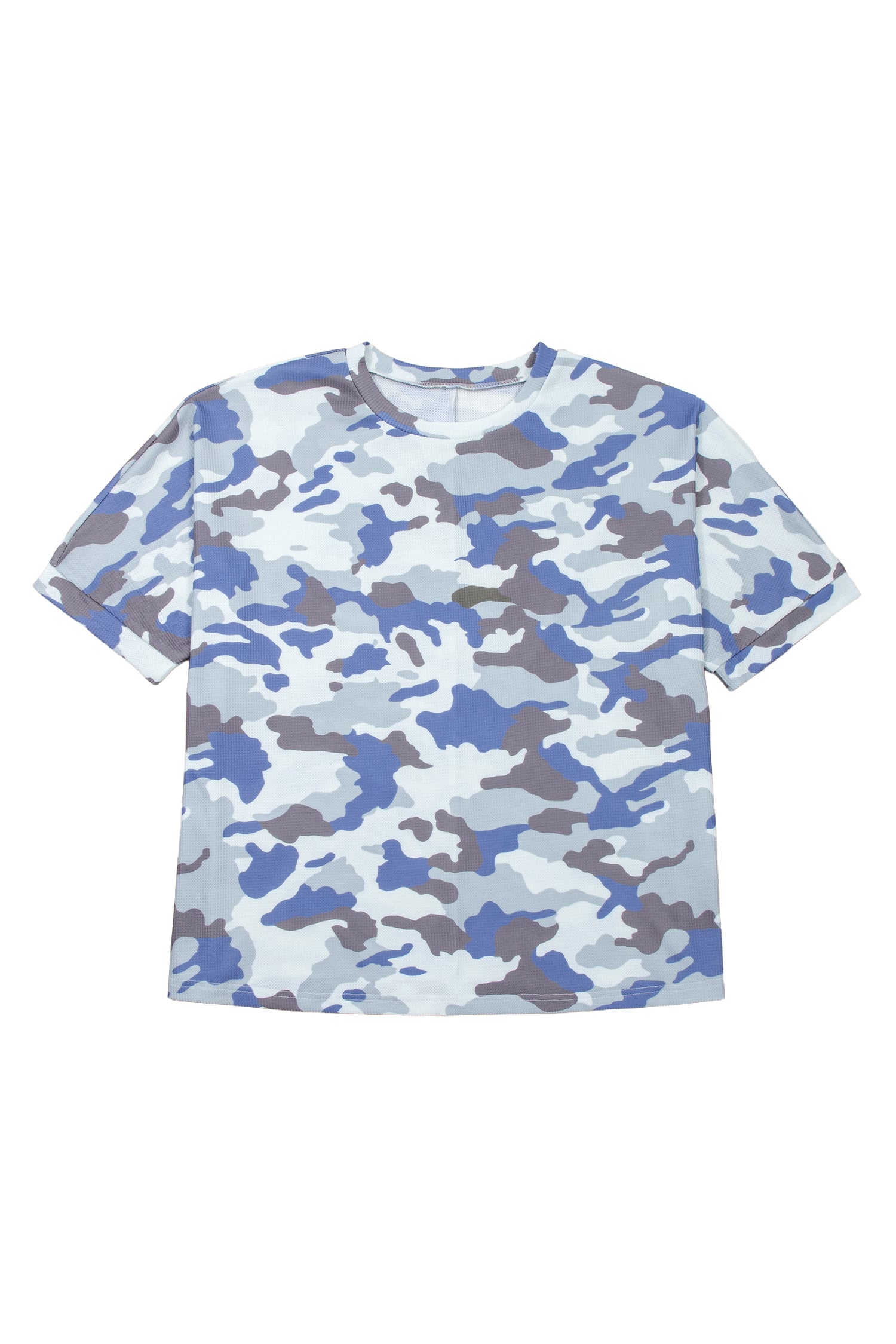 Gray Plus Size Camouflage Print Textured Casual Tee