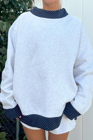 Gray Polka Dot Contrast Trim Sweatshirt