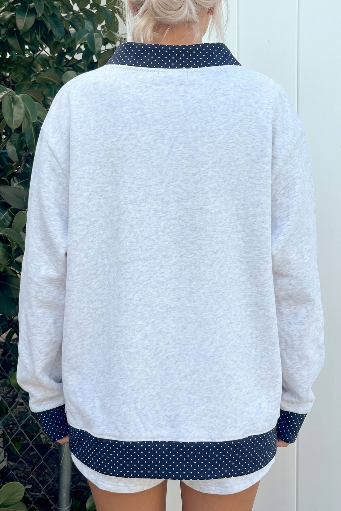 Gray Polka Dot Contrast Trim Sweatshirt