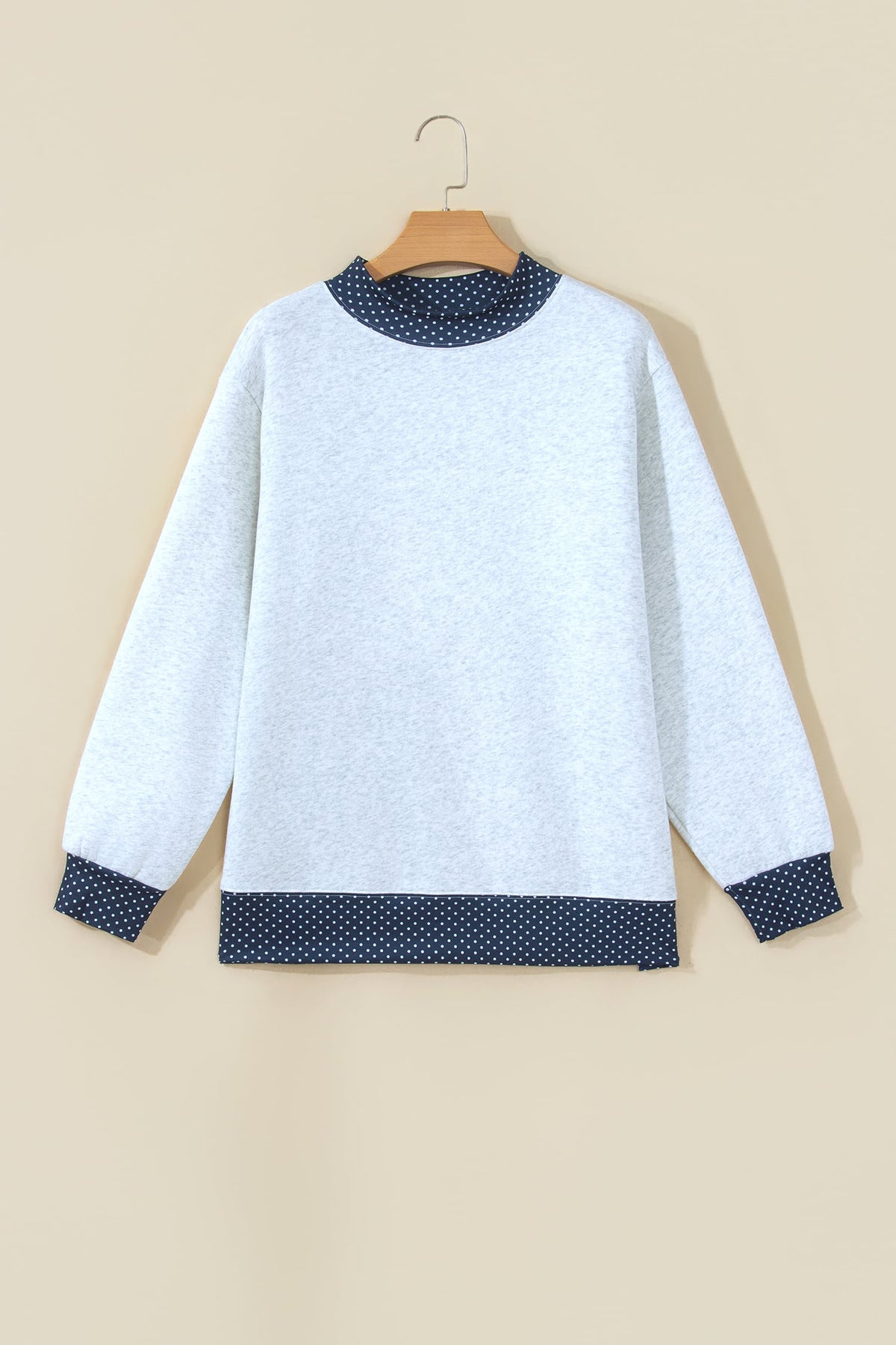 Gray Polka Dot Contrast Trim Sweatshirt