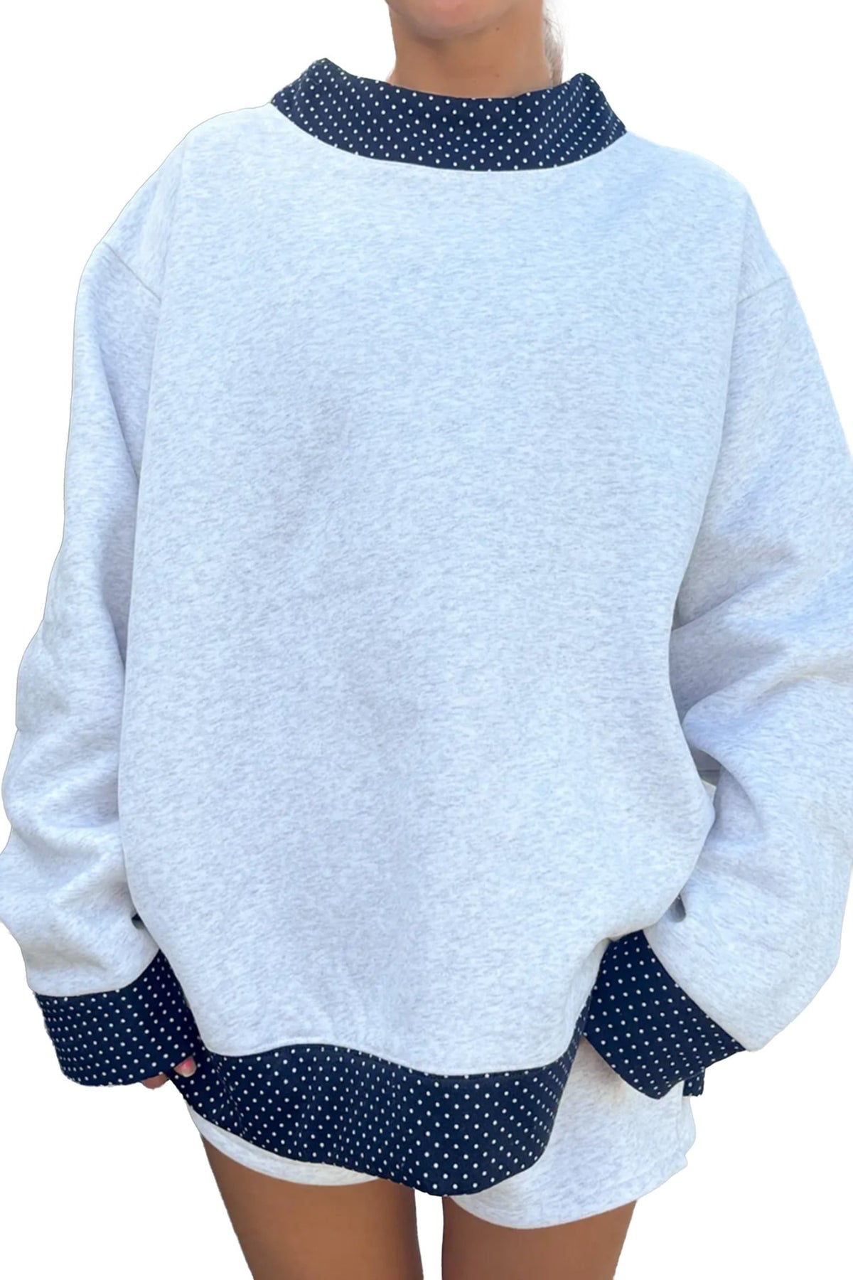 Gray Polka Dot Contrast Trim Sweatshirt