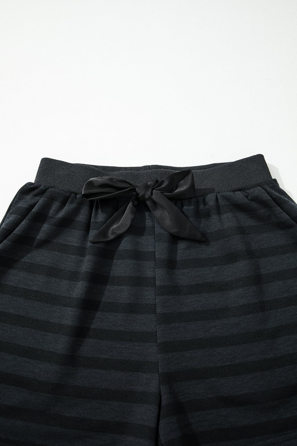 Gray Printed Stripe Long Sleeve Satin Tie Shorts Two Piece Set