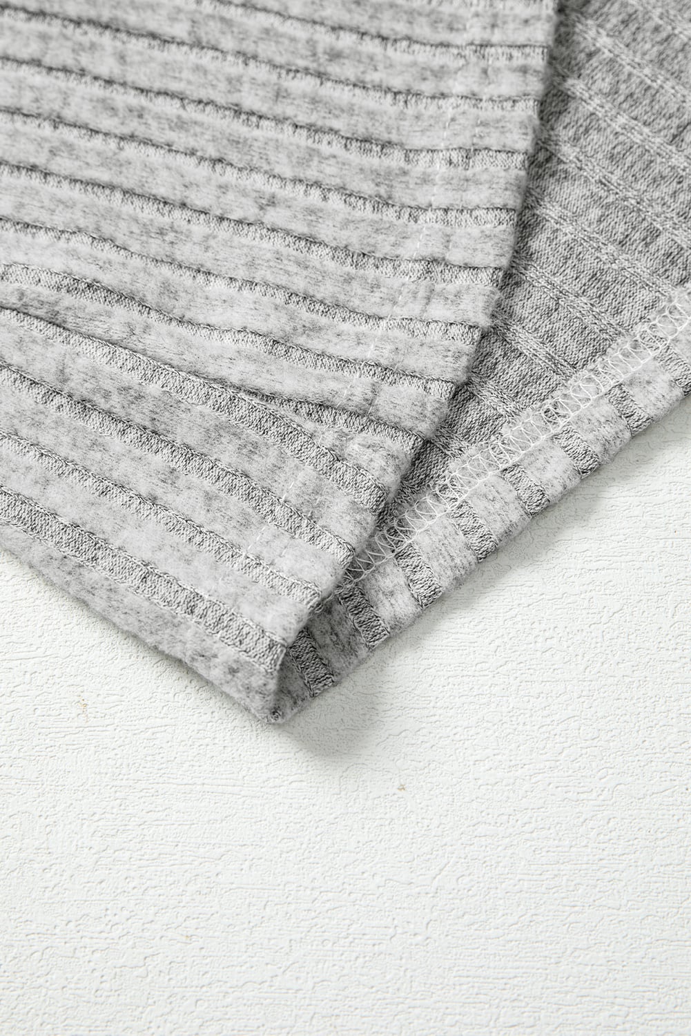Gray Ribbed Knit Open Front Tunic Cardigan with Pockets