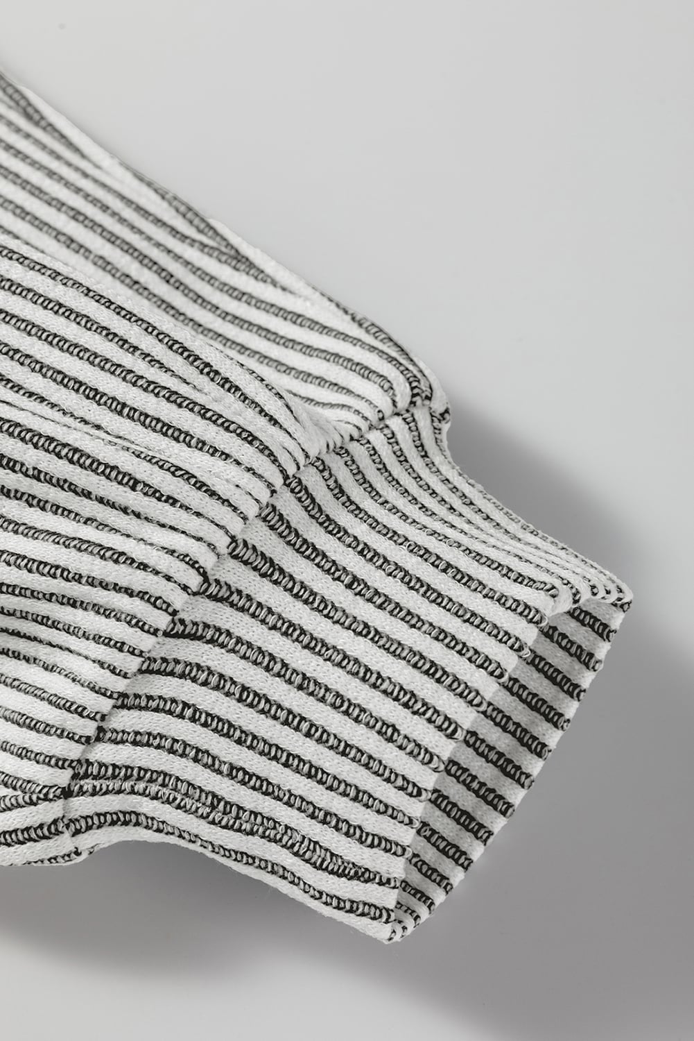 Gray Ribbed Knit Round Neck Long Lantern Sleeve Top