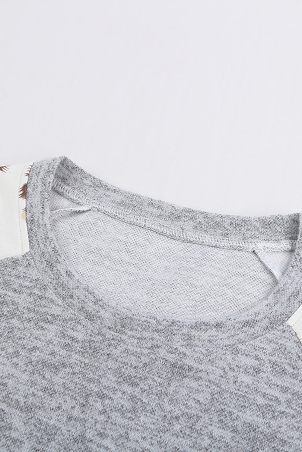 Gray Round Neck Leopard Long Sleeve Top