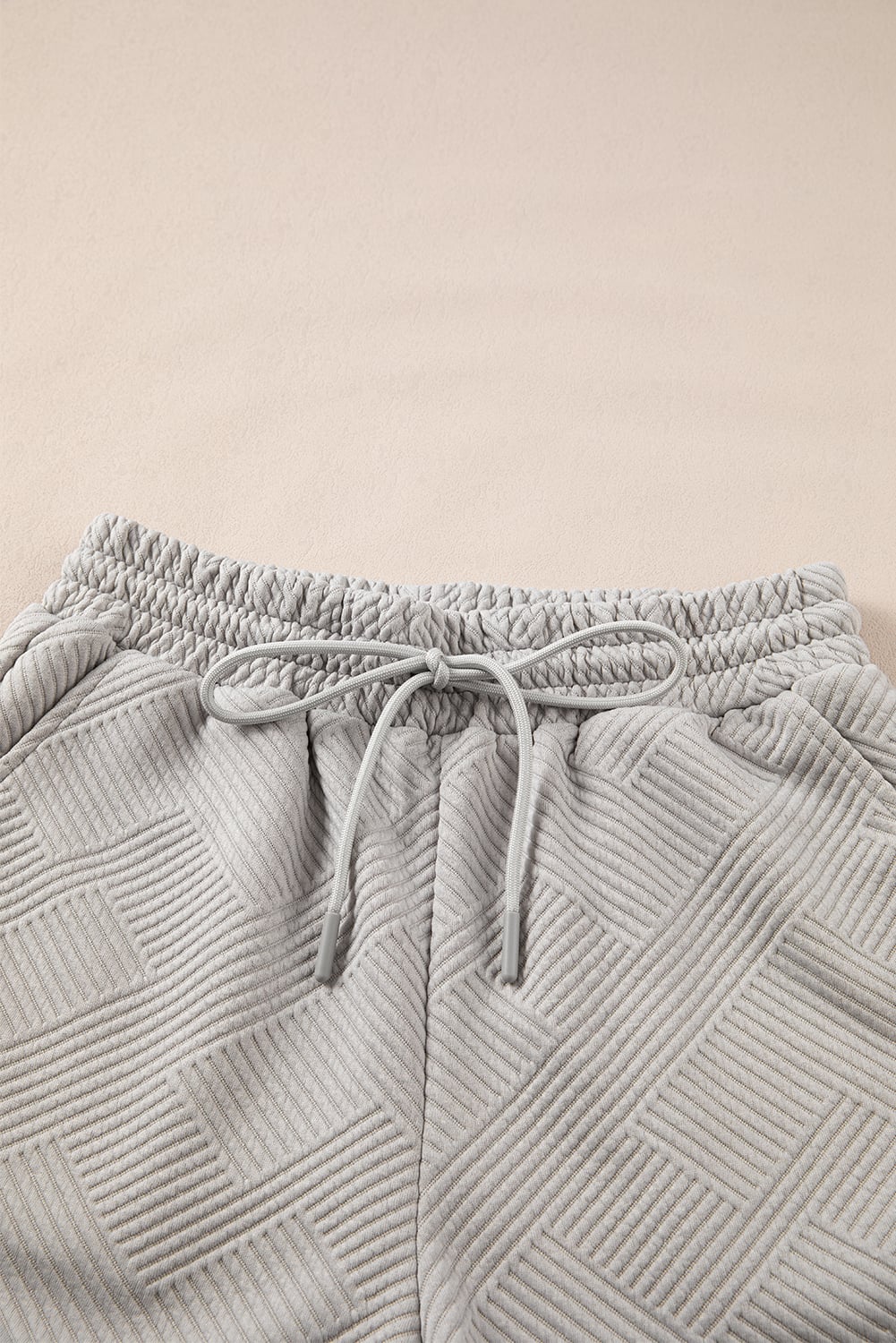 Gray Solid Color Textured Loose Top Casual Two Piece Short Set