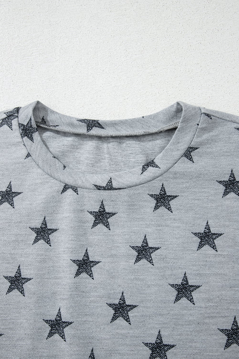 Gray Star Print Tiered Ruffled Sleeve Crew Neck T Shirt