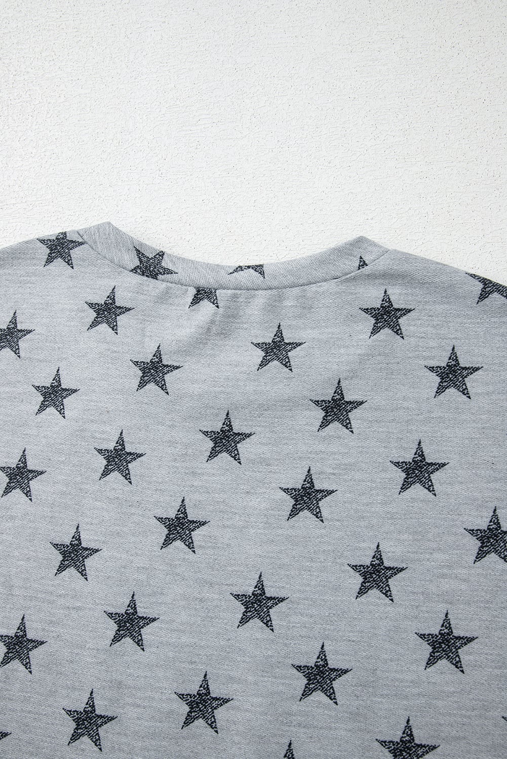 Gray Star Print Tiered Ruffled Sleeve Crew Neck T Shirt