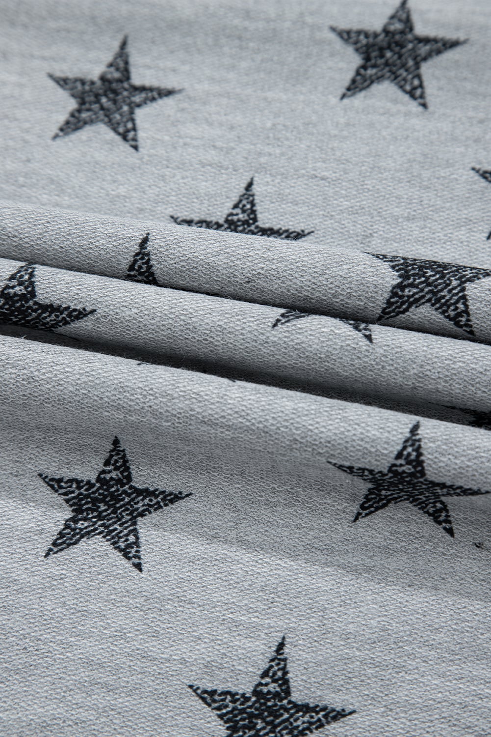 Gray Star Print Tiered Ruffled Sleeve Crew Neck T Shirt