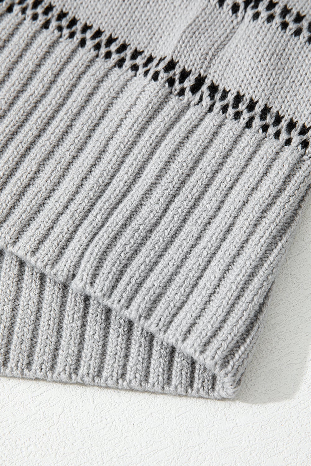 Gray Stripe Button Front Ribbed Trim Short Cardigan