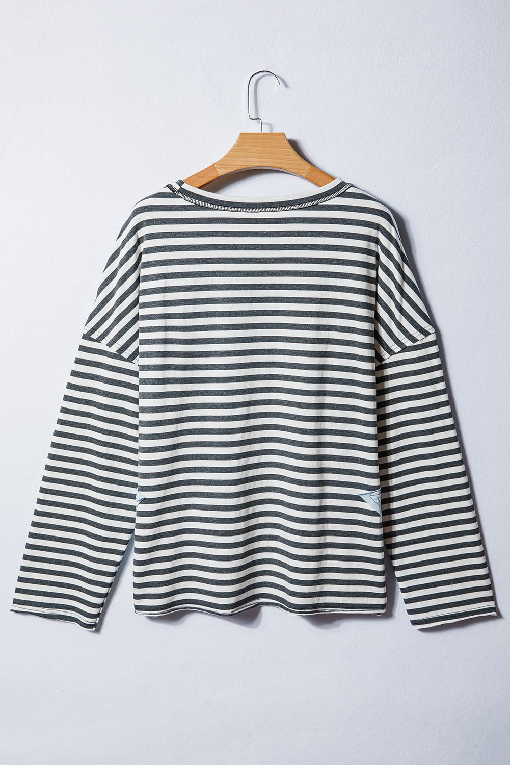 Gray Stripe Contrast Star Stitched Plus Size Long Sleeve Top