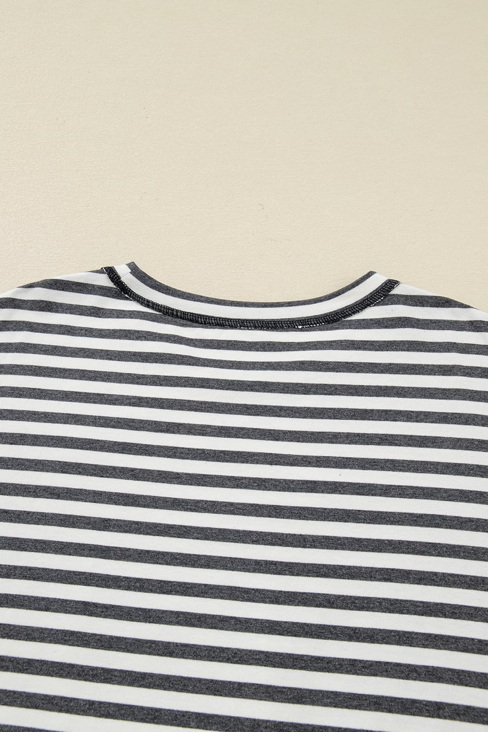 Gray Stripe Contrast Star Stitched Plus Size Long Sleeve Top