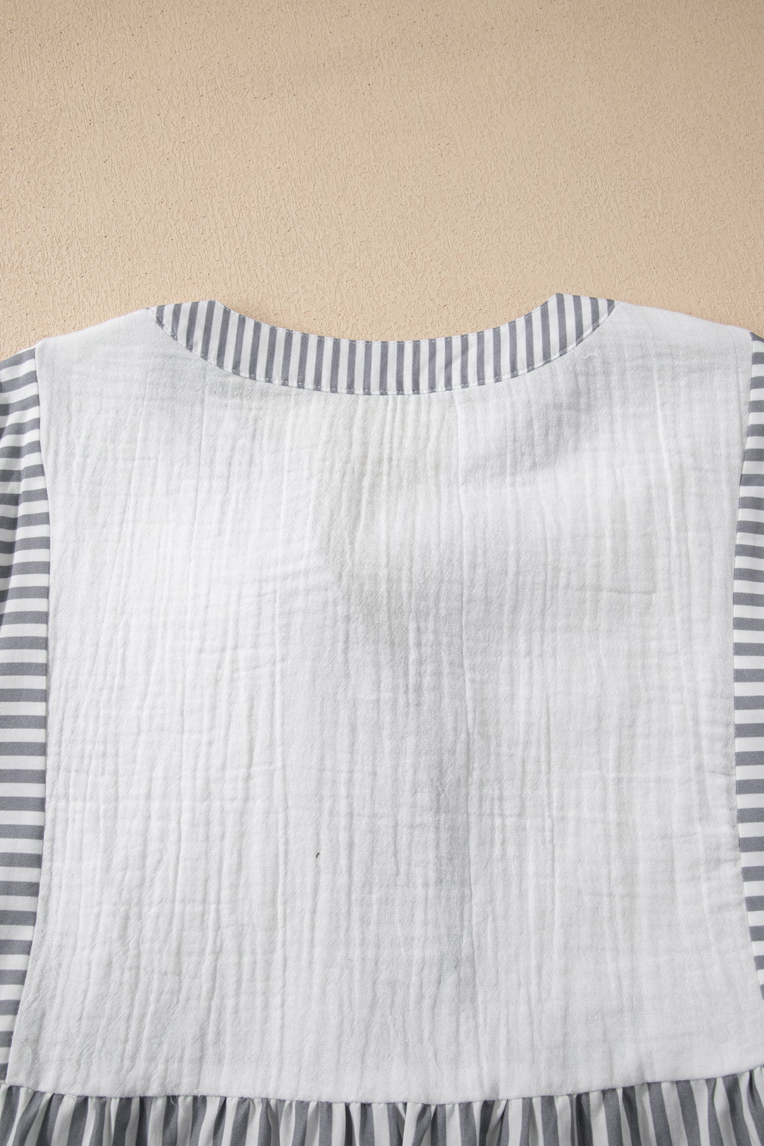 Gray Stripe Half Button Gauze Patchwork Bracelet Sleeve Babydoll Blouse