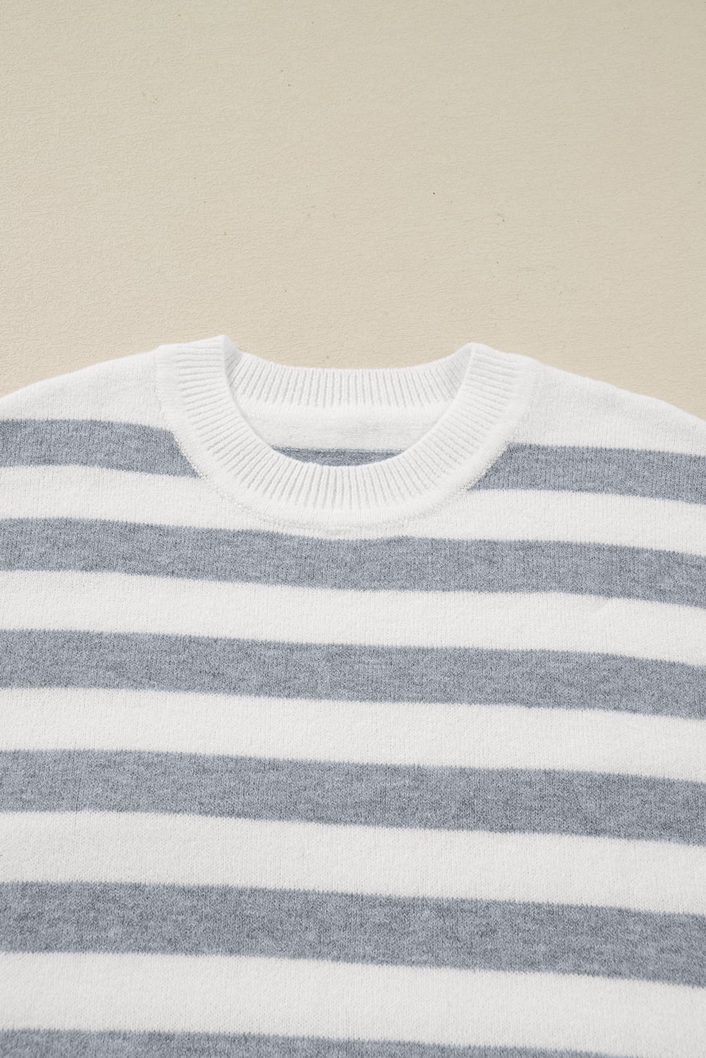 Gray Stripe Ribbed Buttoned Detail Drop Shoulder Tunic Sweater