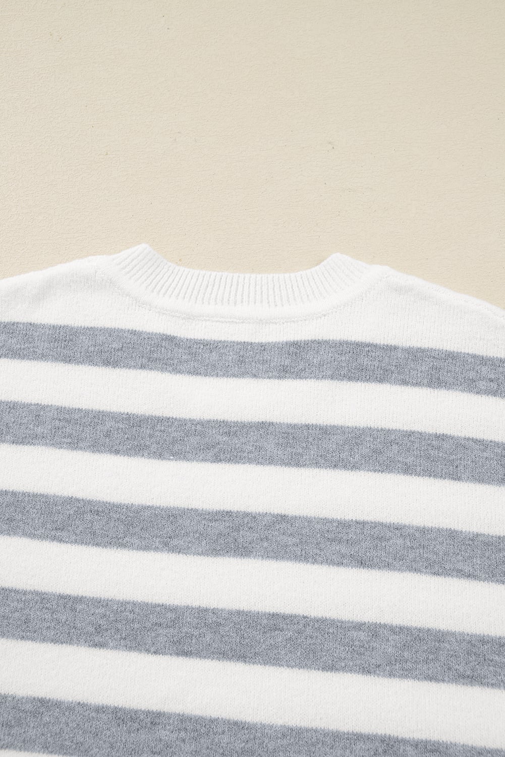 Gray Stripe Ribbed Buttoned Detail Drop Shoulder Tunic Sweater