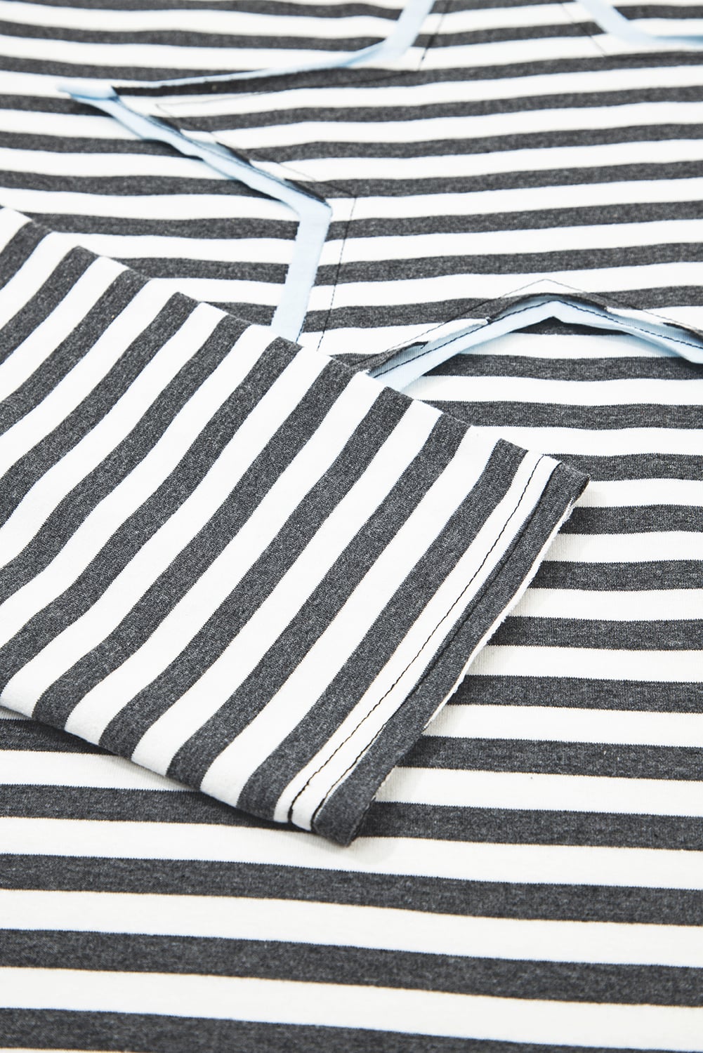 Gray Stripe Starry Patch Drop Shoulder Raw Edge Casual Knit Top