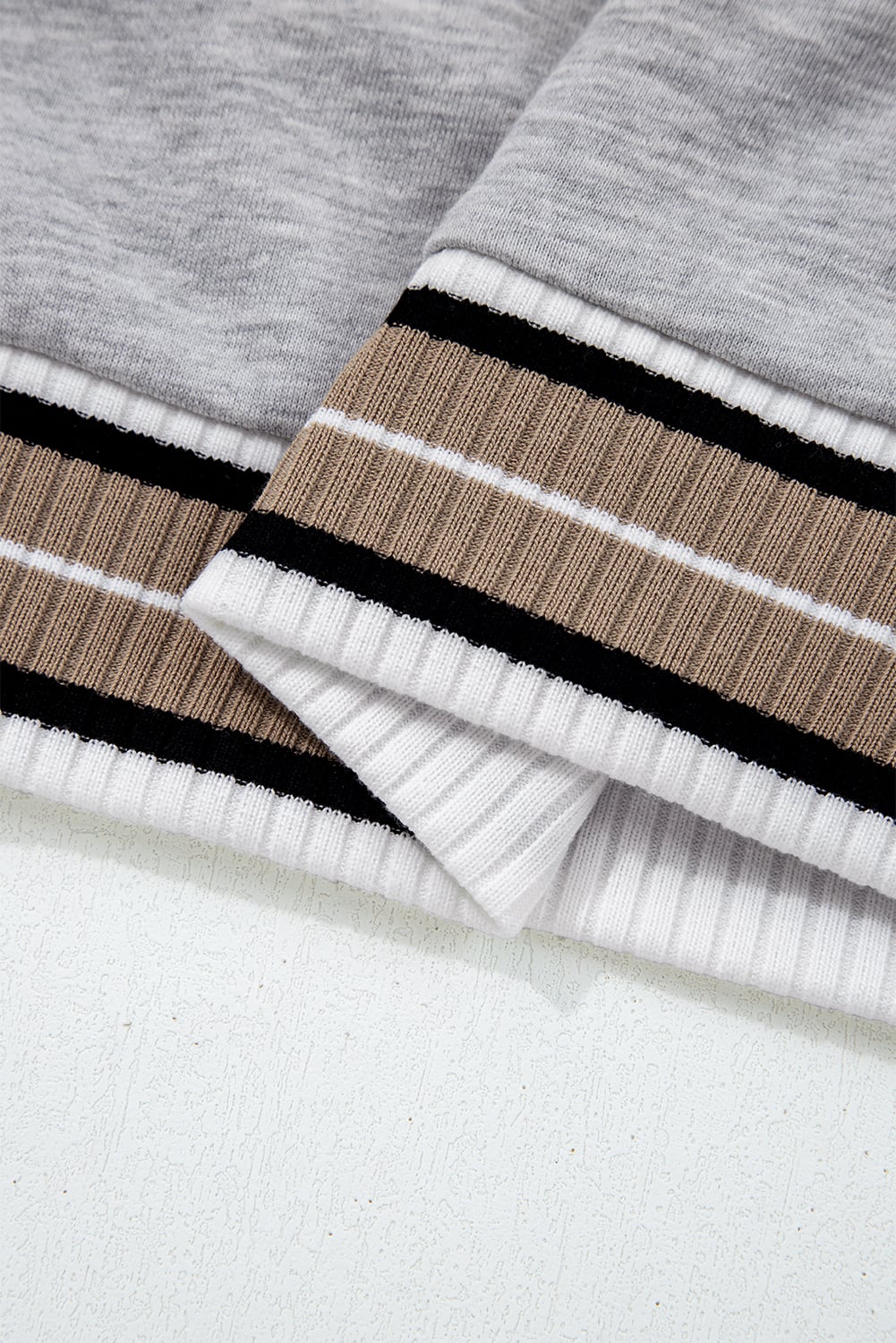 Gray Varsity Contrast Striped Trim V Neck Sweatshirt