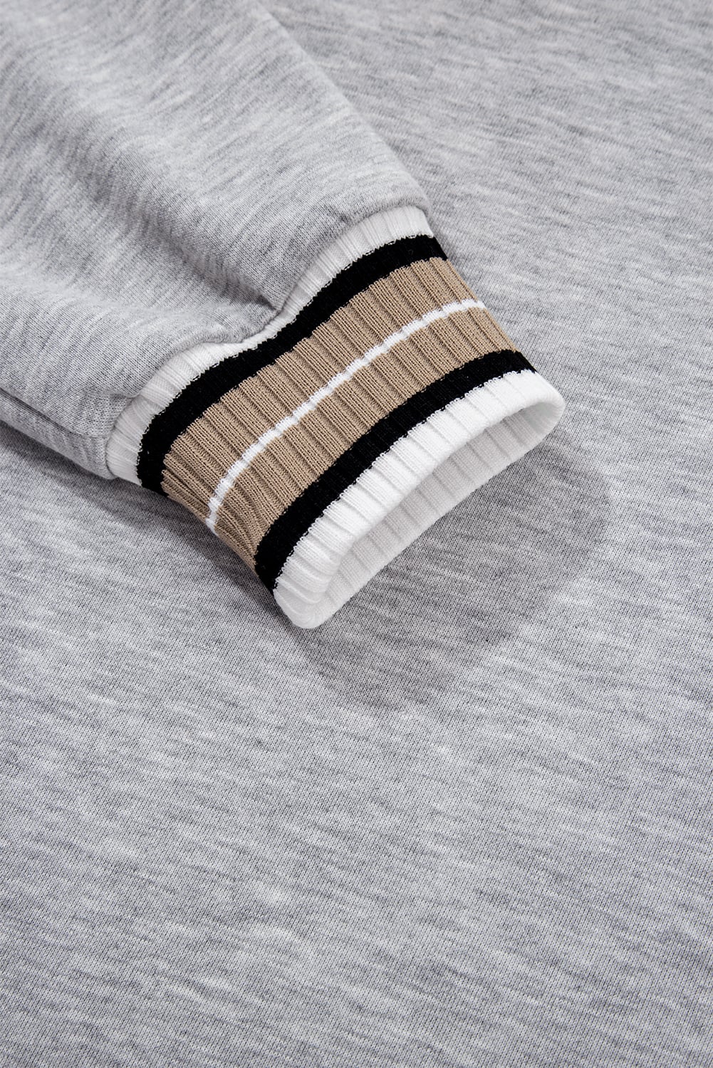 Gray Varsity Contrast Striped Trim V Neck Sweatshirt