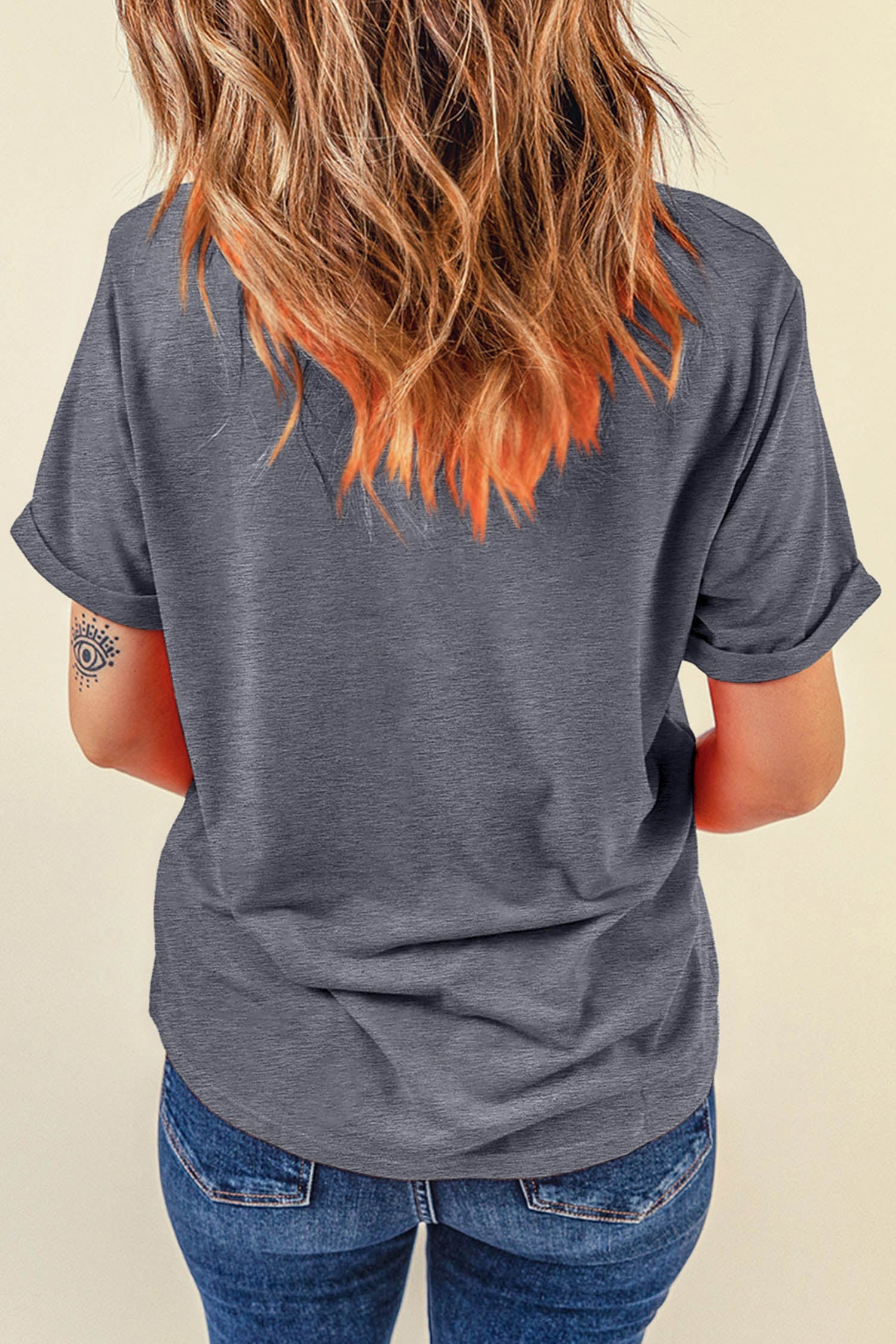Gray Western YALL Boots Print Round Neck Casual T Shirt