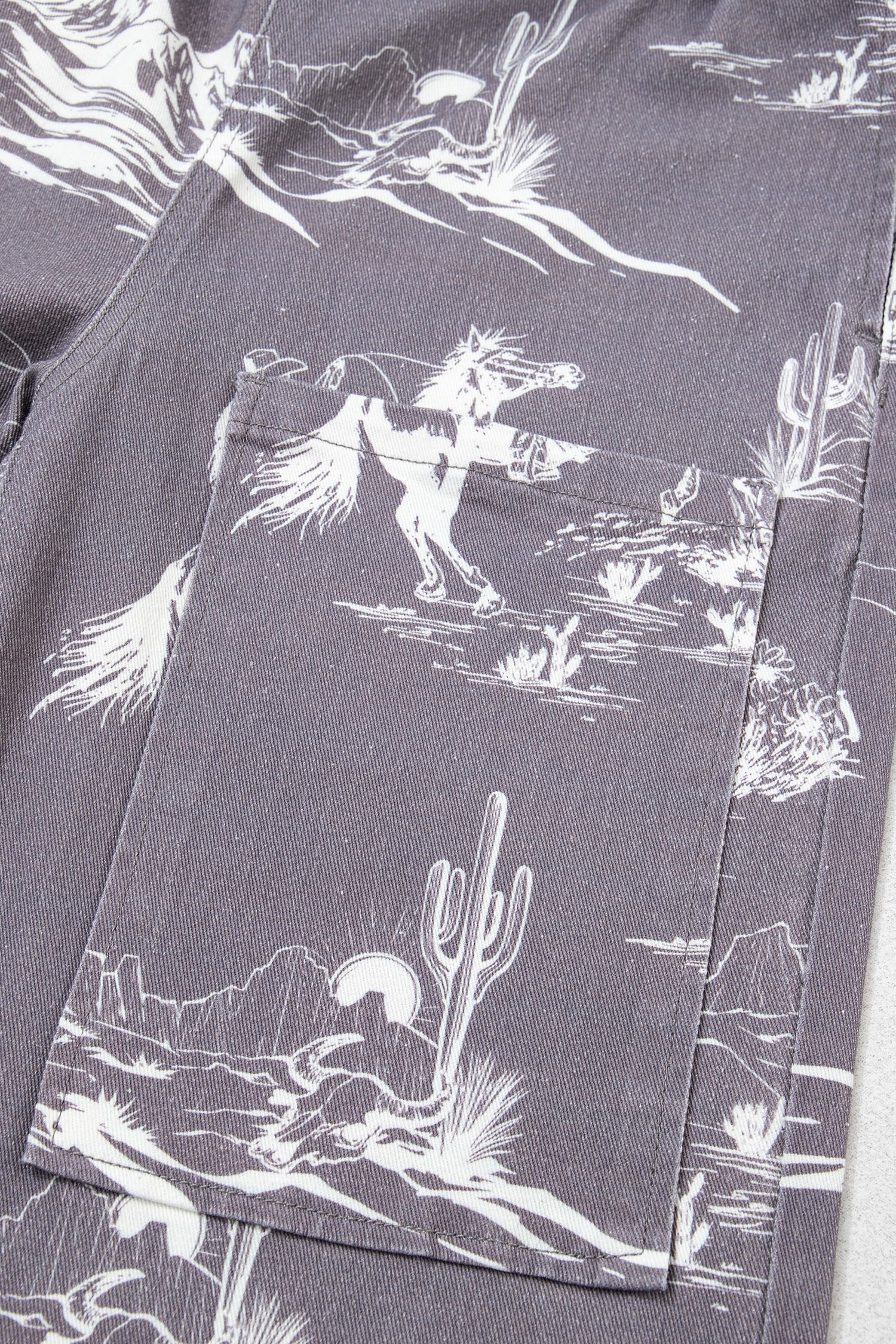 Gray Wild West Riding Vintage Printed Shift Jeans