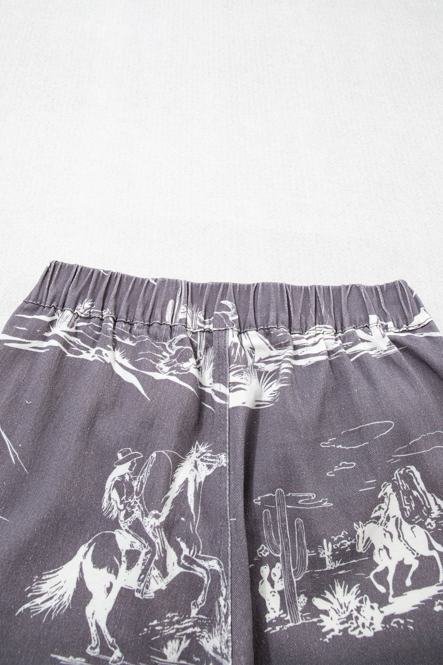 Gray Wild West Riding Vintage Printed Shift Jeans