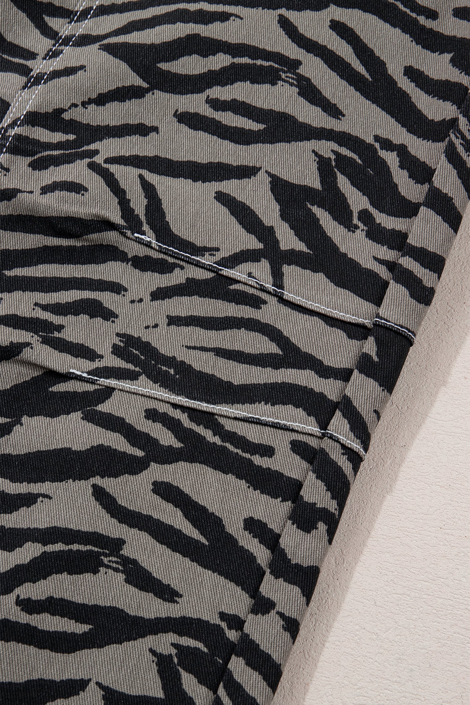 Gray Zebra Stripe Printed Wide Leg Barrel Jeans