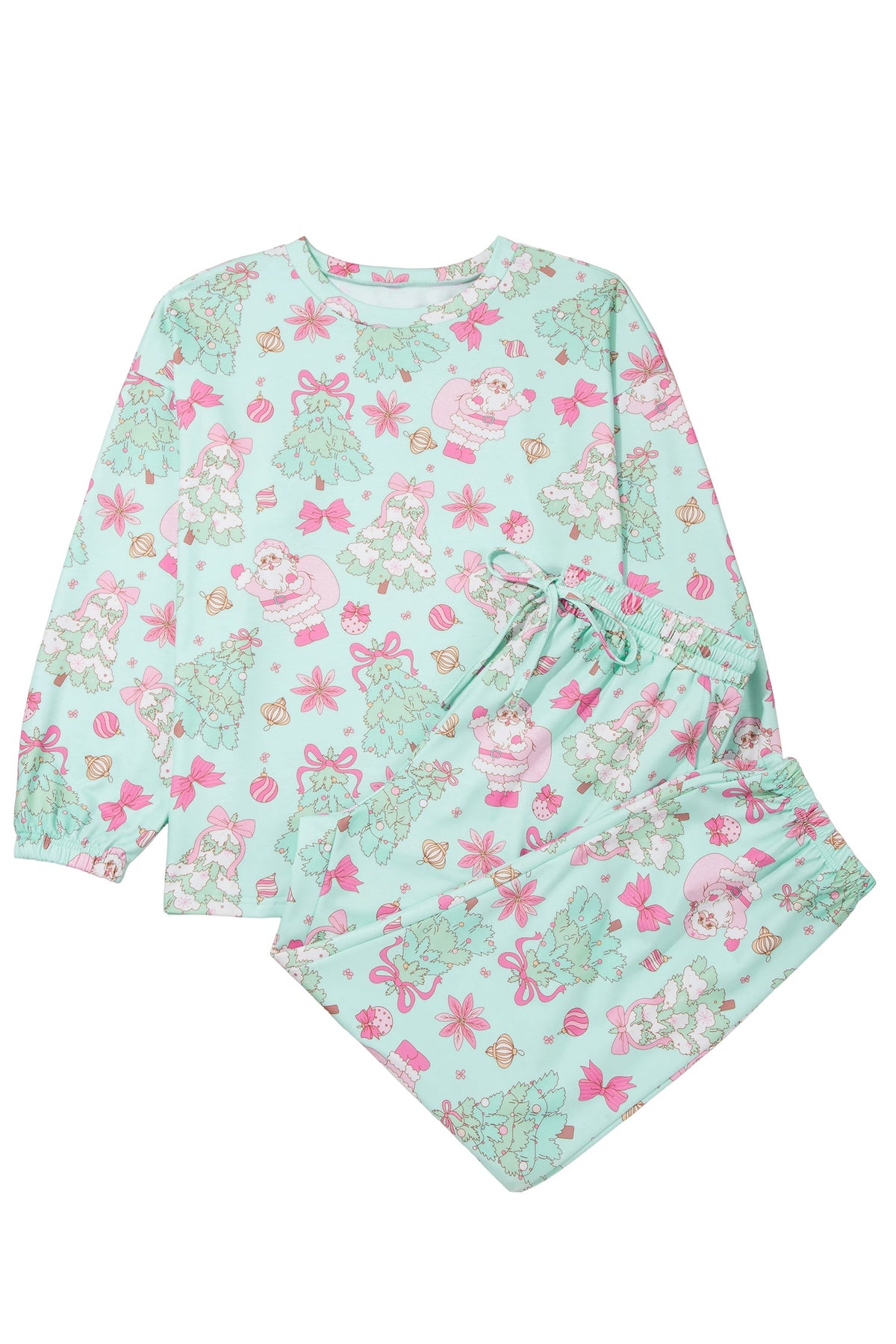 Green Abstract Print Long Sleeve Two Piece Lounge Set