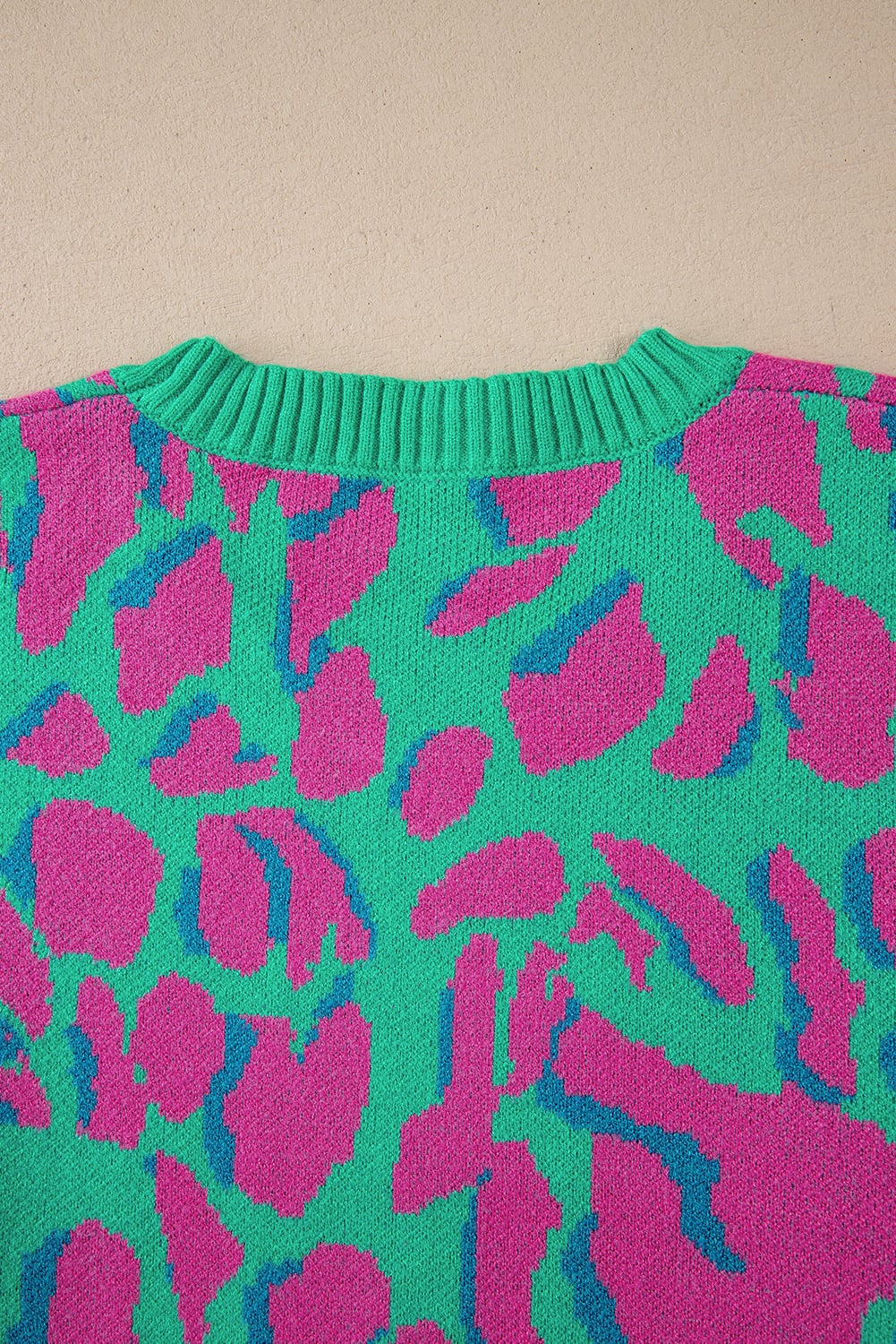 Green Abstract Print Ribbed Trim Baggy Sweater
