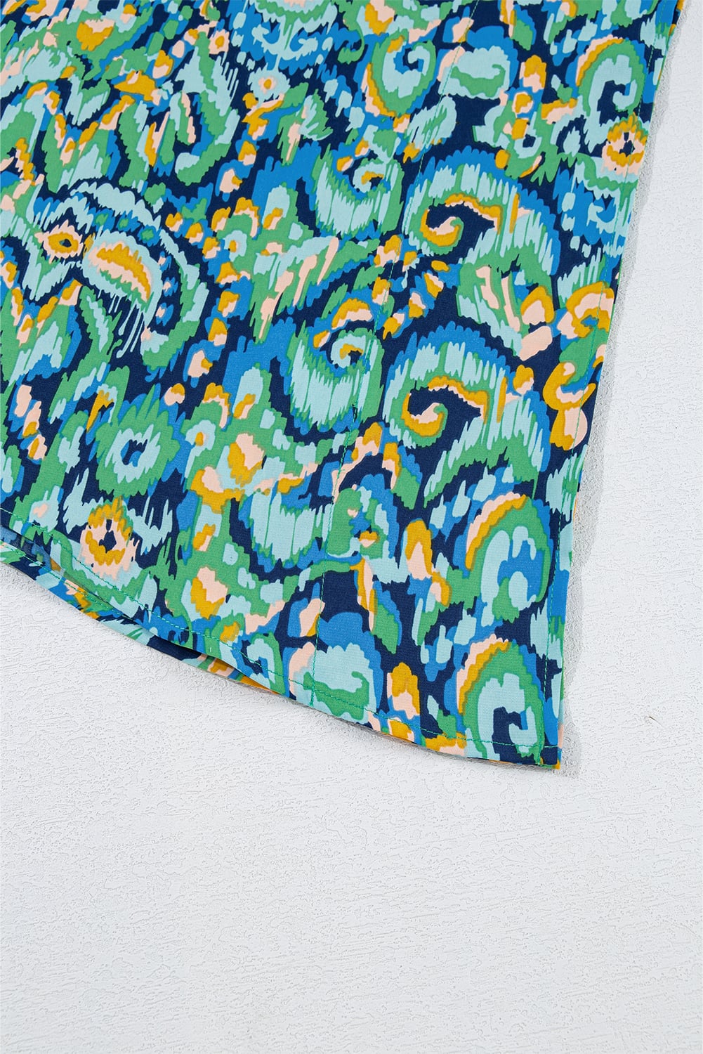 Green Abstract Print V Neck Half Sleeve Loose Fit Tunic Blouse